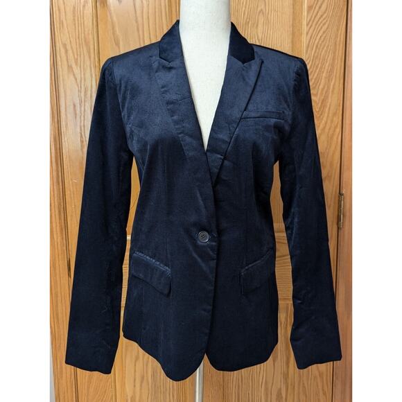 Apt 9 Womens Velvet Blazer Dark Navy Size 10 Front Button Stretch Career Lined - Picture 1 of 10